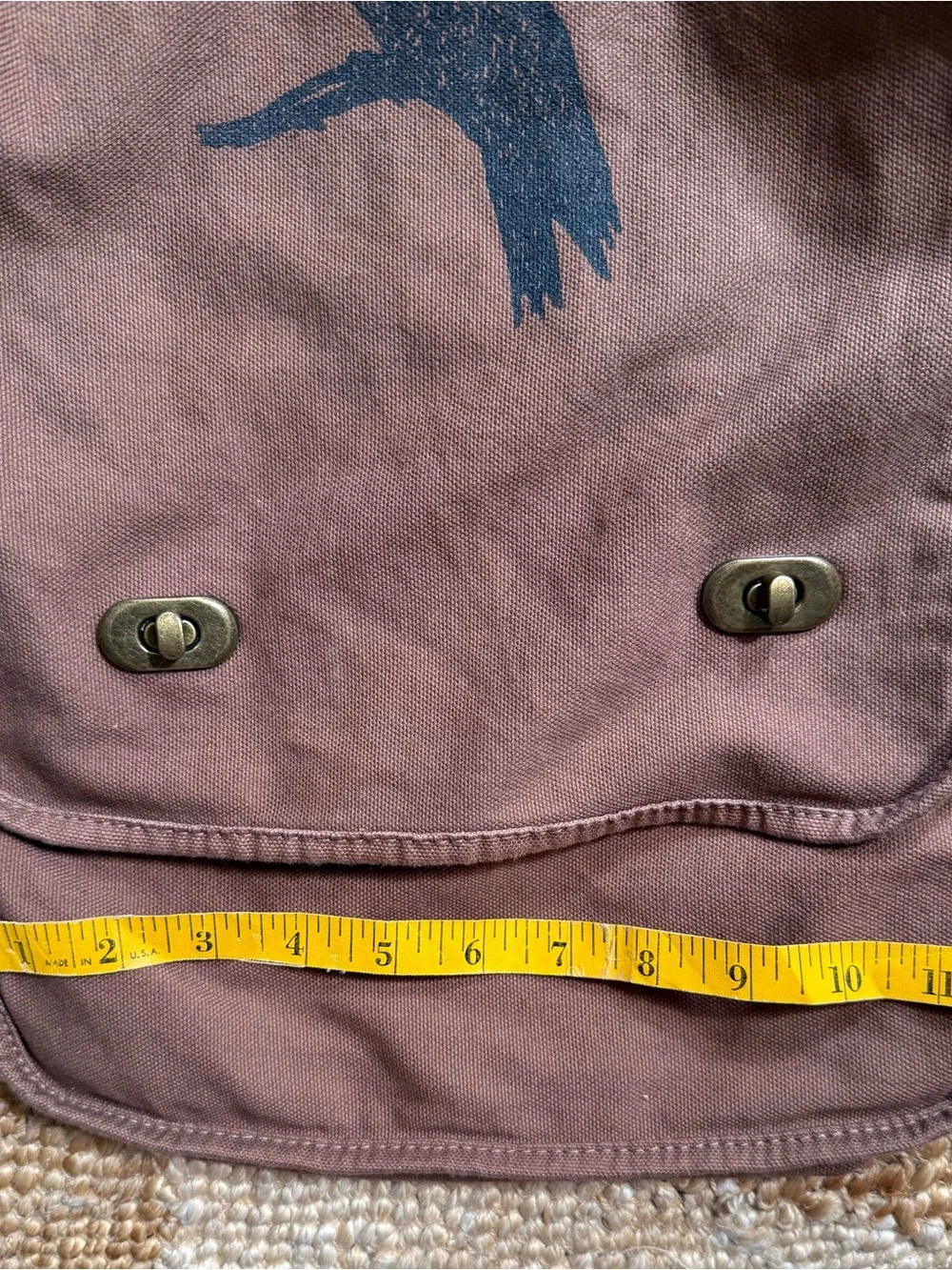 Brown Canvas Messenger Bag with Raven Print